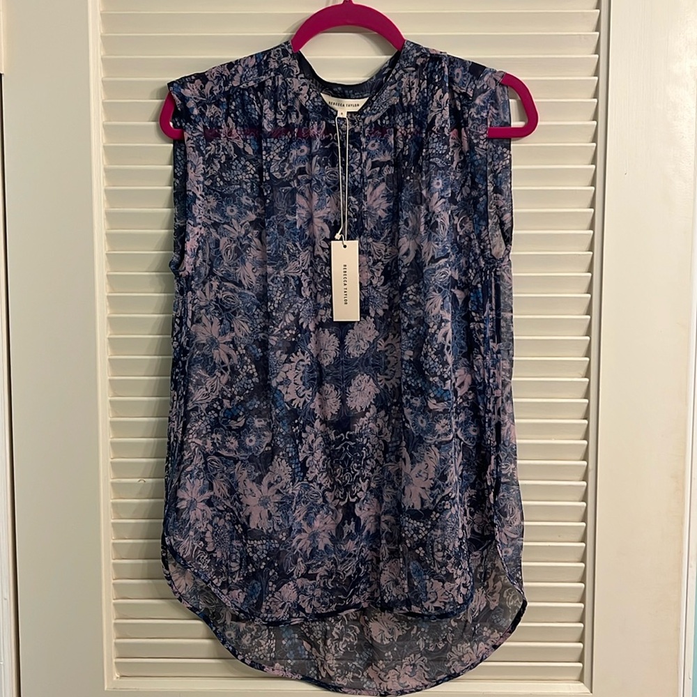 Rebecca Taylor Sleeveless Silk Kiku Chiffon Floral Top Size 8 NWT